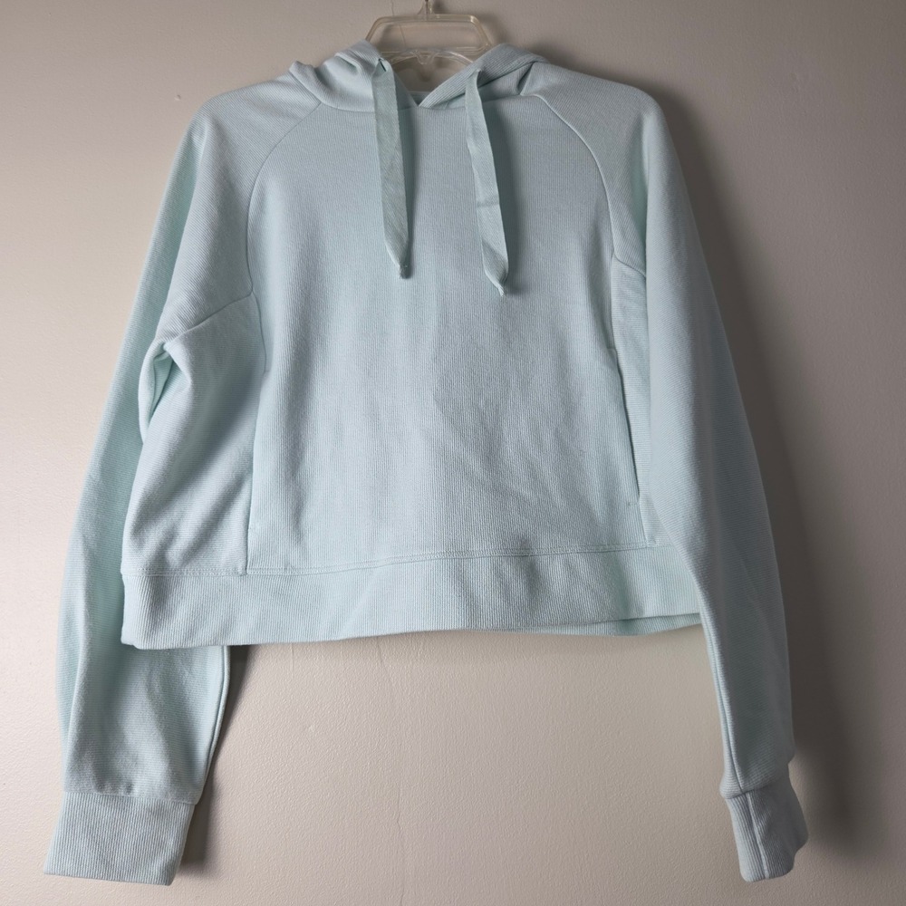 All in Motion Womens Light Blue Ribbed Cropped Pullover Hoodie Size M